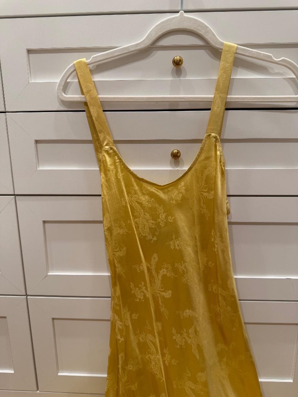 Realisation Par Yellow Silk Jacquard Slip Maxi Dress Dragon Floral Bias M